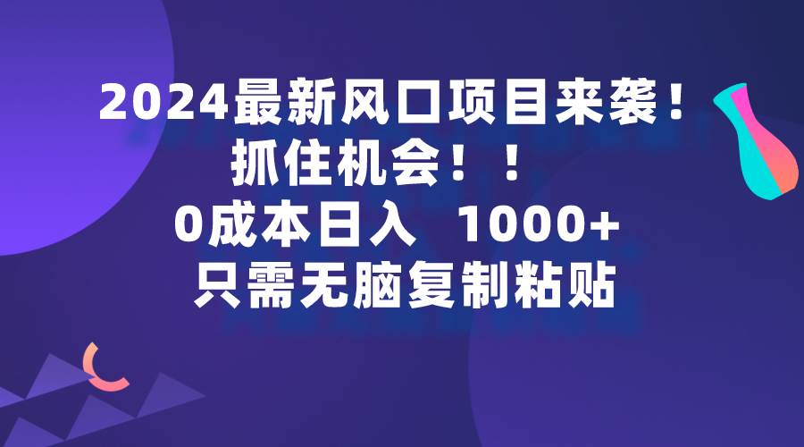 图片[1]-2024最新风口项目来袭，抓住机会，0成本一部手机日入1000+，只需无脑复... - 久爱网创-久爱网创